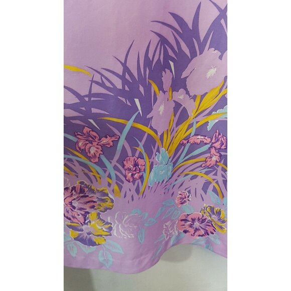 Vintage 1970s Floral Print Robe House Dress Zip Front Medium Purple Border Print - Picture 3 of 5